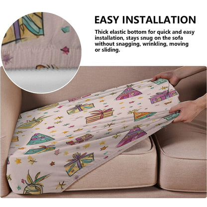 pnyoin Colorfule Gift Box Stretch Individual Seat Sofa Cushion Covers Elastic Couch Cushion Cover Slipcover Sets -3 Piece Sofa Cushion Covers
