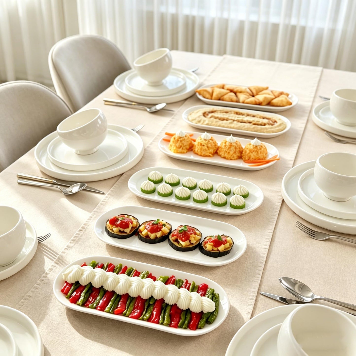 Gacoree Ceramic Oval Serving Platters Set of 4, 13 Inch White Porcelain Serving Trays for Appetizers, Sushi, Charcuterie, Desserts & Side Dishes, Microwave Dishwasher Oven Safe