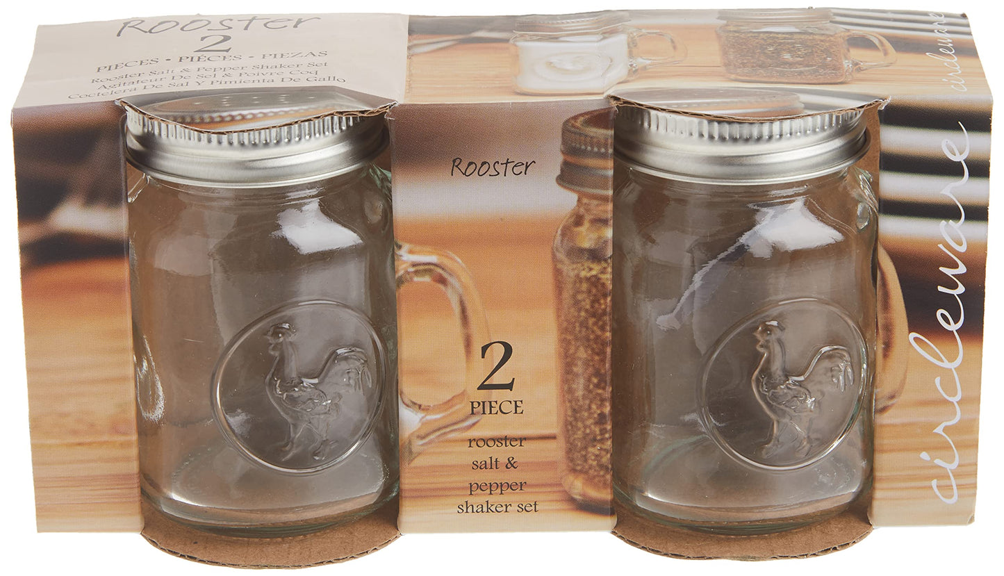 Circleware Mason Jar Rooster Mug Salt and Pepper Shakers, 5 oz, Clear