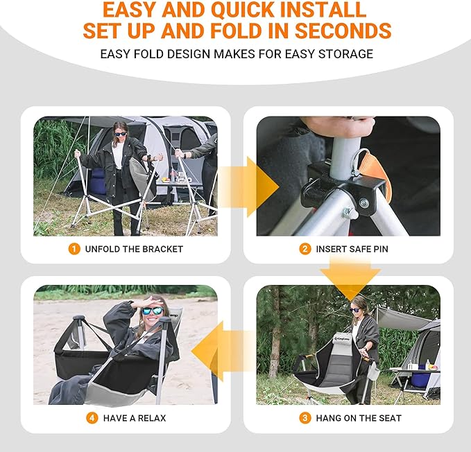 KingCamp Hammock Chair with Footrest – Heavy Duty Swinging Rocking Camping Chairs for Adults up to 400lbs, Folding Portable Oversized Rocker with Cup Holder & Pillow for Outdoor Beach Lawn RV Sports