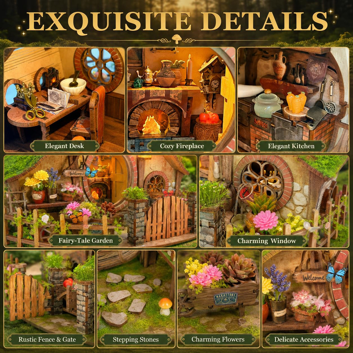Roroom DIY Miniature House Kit, Fantasy Hillside Cottage Dollhouse Kit
