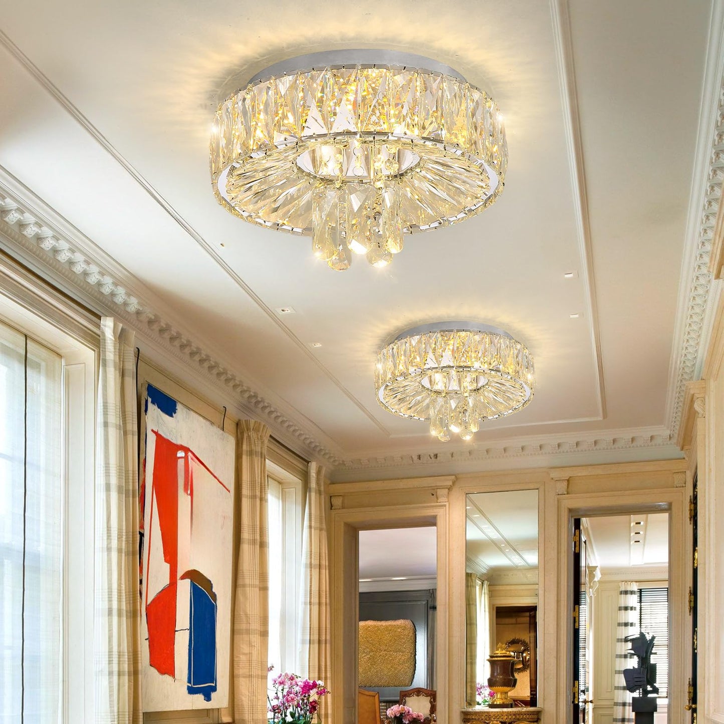 dolria Mini Chandelier Modern Crystal Chandeliers for Hallway Light Fixture LED Flush Mount Ceiling Light Dimmable Lamp for Dining Room Living Room Bedroom