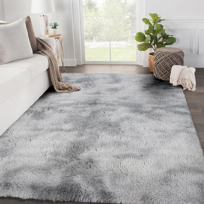 SOANNY Living Room Rugs, Soft Fluffy Area Carpet for Bedroom Dorm Nursery Bedside Kids Room Lounge Office, Luxury Tie-dyed Shag Washable Throw Rug for Home Decor, Light Grey, 120x180 cm