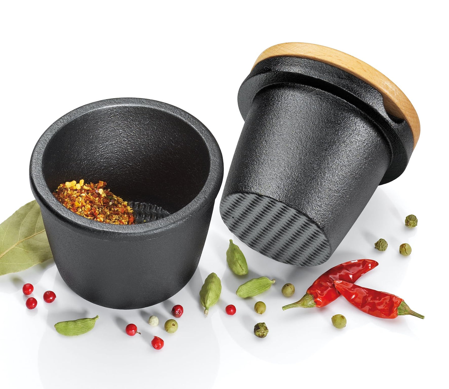 Zassenhaus Cast Iron Spice Grinder Set with Beech Wood Lid, Spice Mill, Herb and Seed Grinder, 3 Inches (Black)
