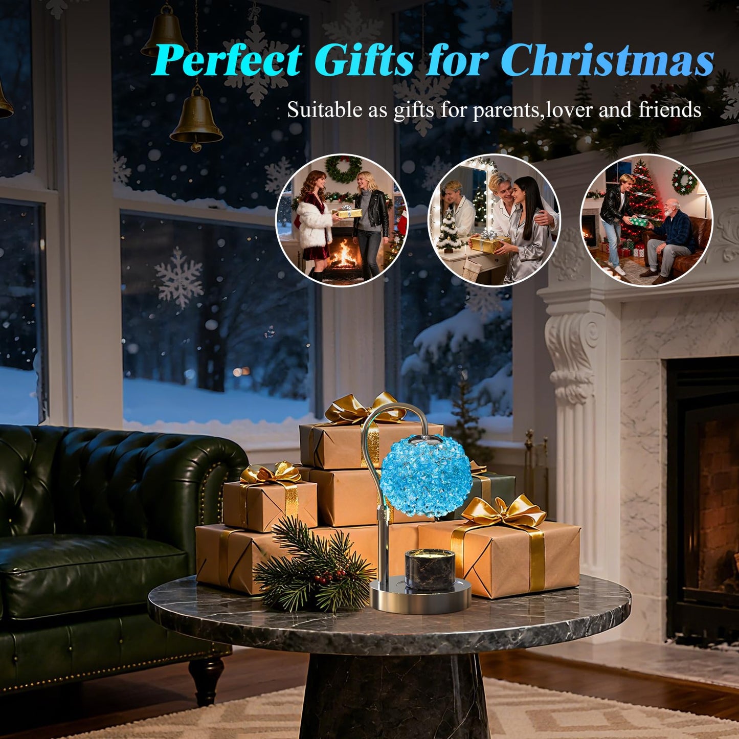 VXUNLIOR Luxury Candle Warmer Lamp with Timer & Dimmable Brightness, Crystal Gemstone Shade & Premium Base - Adjustable Wax Melt Warmer for Home Decor(Blue)