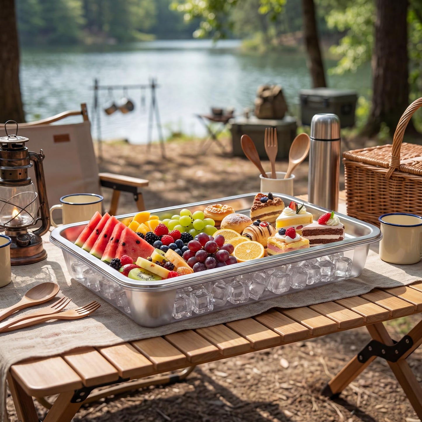 FoldTier 3 Set 14.2" Chilled Serving Trays for Parties with Compartments Stainless Steel Ice Chilled Party Platter Charcuterie Serving Board Cold Dish Dip for Fruits Veggies Shrimp Cocktail