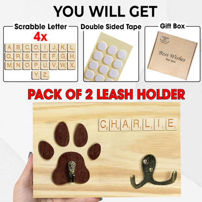 VINARTSVN 2 Pack Dog Leash Holder Wall Mount, Pet Harness Hanger with Scrabble Letters, Dog Collar Organizer for Entryway, Cat Leash Holder for Wall, Pet Loss Gifts, Keepsake, Home Decor PF218-CBN