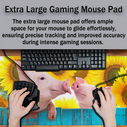 Samgula Keyboard Mat Yellow Blue Long Mouse Pad, Computer Mat Large Desk Pads, Big Desk Mat Non-Slip Rubber Base, 35.4 X 15.7 inch for Work/Game/Office/Home Funny Pig Hanging on A Fence. Studio Photo.