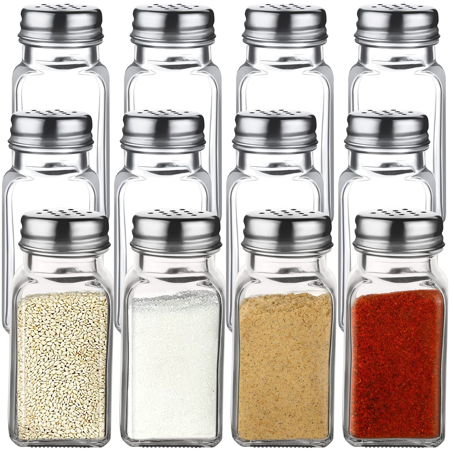 12 Pcs Salt and Pepper Shakers Set Clear Glass, Salt Shaker with Stainless Lid Spice Jars Kitchen Gadgets, Farmhouse Home Decoration Housewarming Gifts