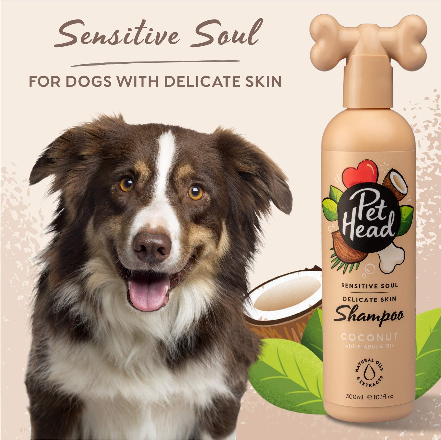 Pet Head Sensitive Soul Dog Shampoo | Coconut Scent | Shampoo for Dogs with Sensitive Skin | Professional Grooming | Vegan | Gentle Formula for Puppies | 300ml