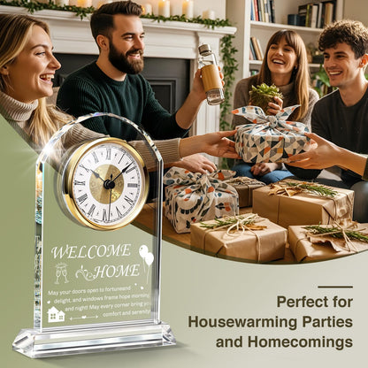 Tempospark House Warming Gifts New Home Decor,Housewarming Gift Ideas for Women Men, Crystal Desk Clock for Family, Friends, Colleagues or Neighbor(Glass Base)