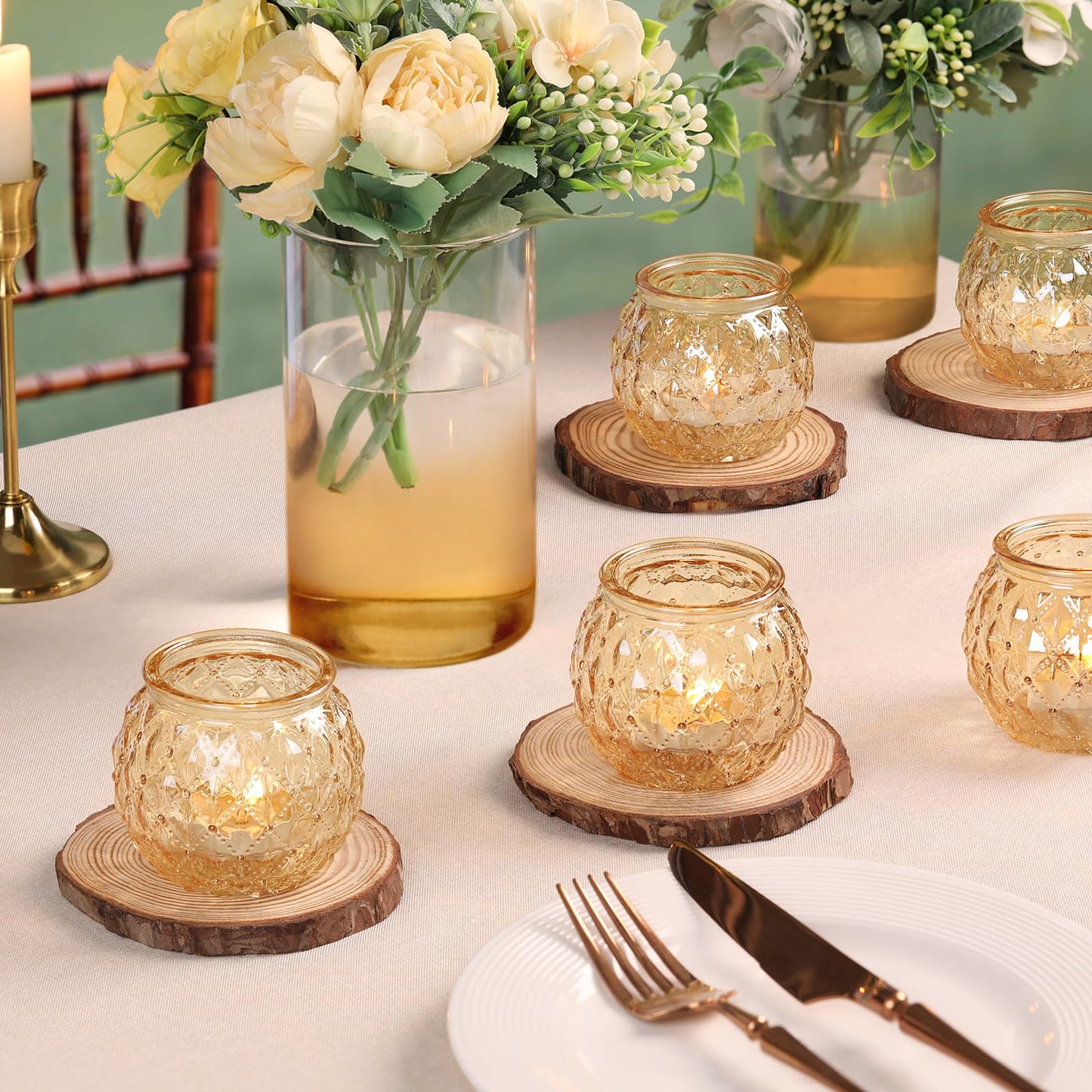 DARJEN Gold Votive Candle Holder Set of 20, Upgraded Size Tea Light Candle Holder Glass for Wedding Table Centerpieces, Elegant Candle Holder for Party, Proposals and Wedding Shower