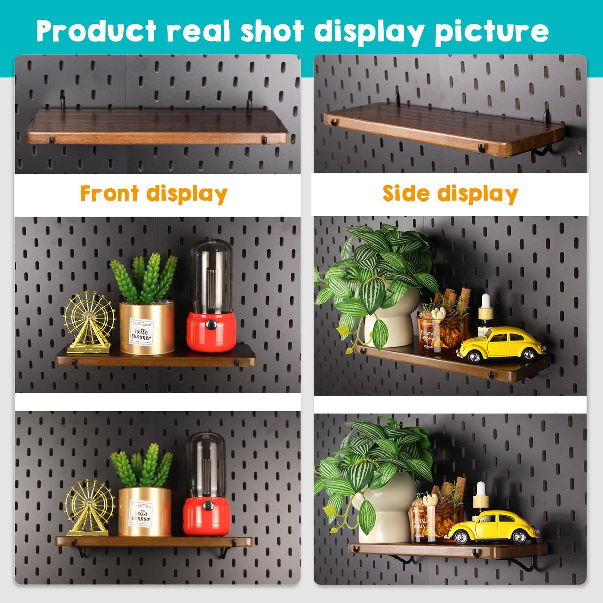 SEMPOMA 2 Pack Walnut Color Pegboard Shelf, Peg Board Organizer Accessories, Compatible with IKEA Skadis Pegboard for Home Office, Craft Room, Gaming