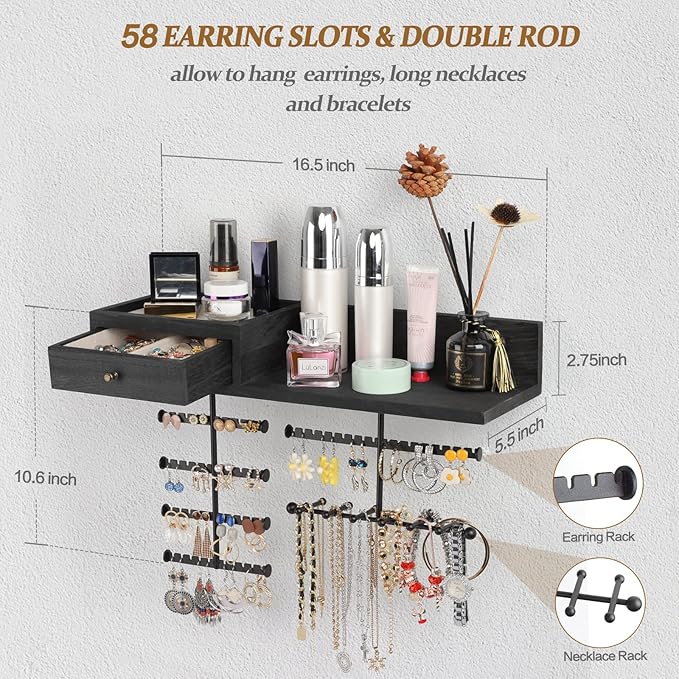VINAEMO Jewelry Organizer Hanging Wall Mounted Jewelry Holder