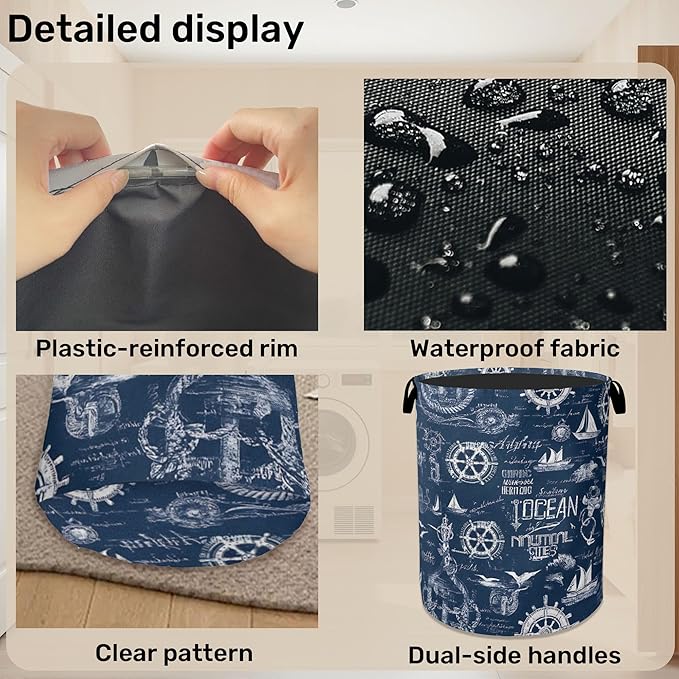 Navy Blue Foldable Laundry Hamper