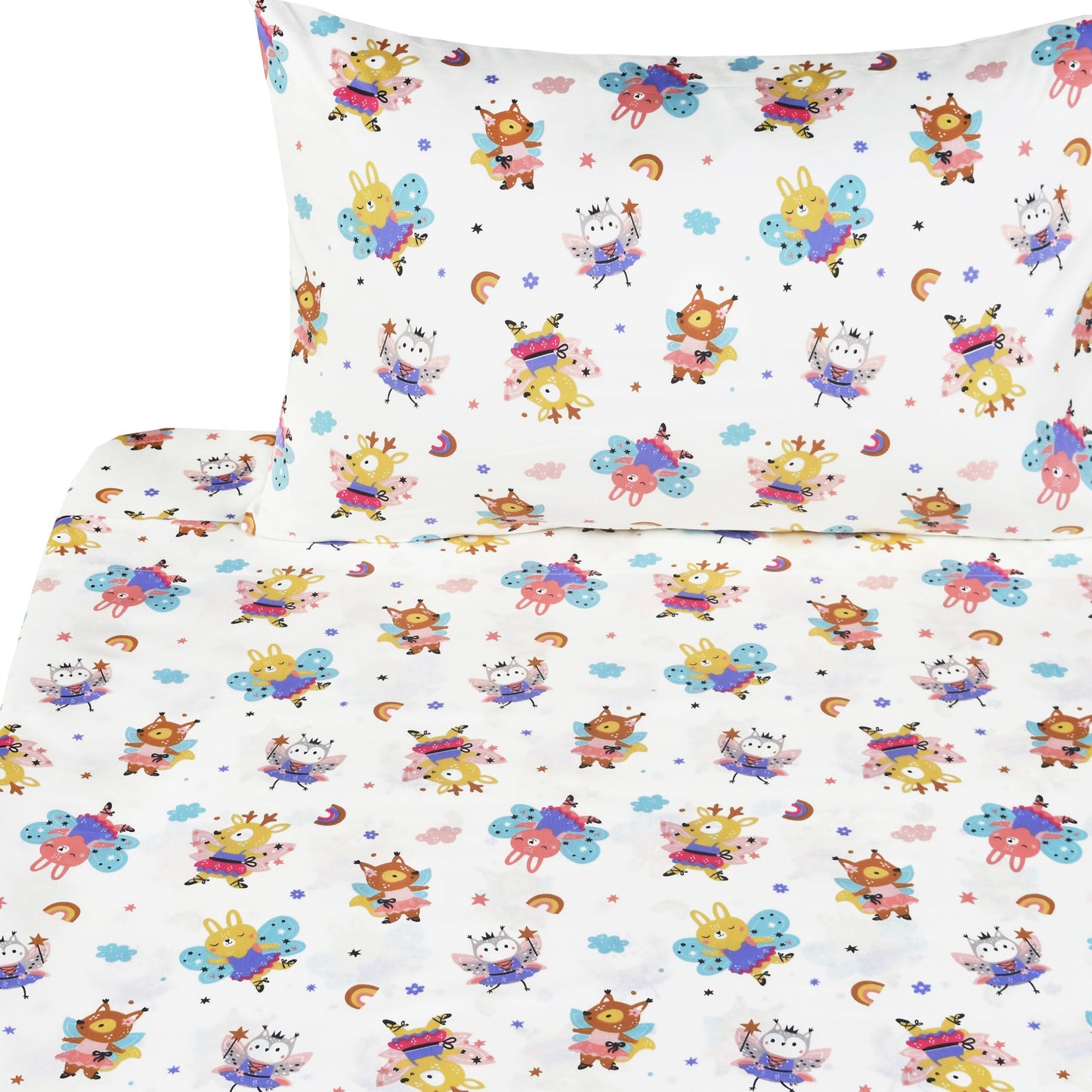 J-pinno Fawn Bunny Animals Fairy Ballet Dancer Cute Twin Sheet Set for Kids Girls Boys Children,100% Cotton, Flat Sheet + Fitted Sheet + Pillowcase Bedding Decoration Gift Set (Dance, Twin)