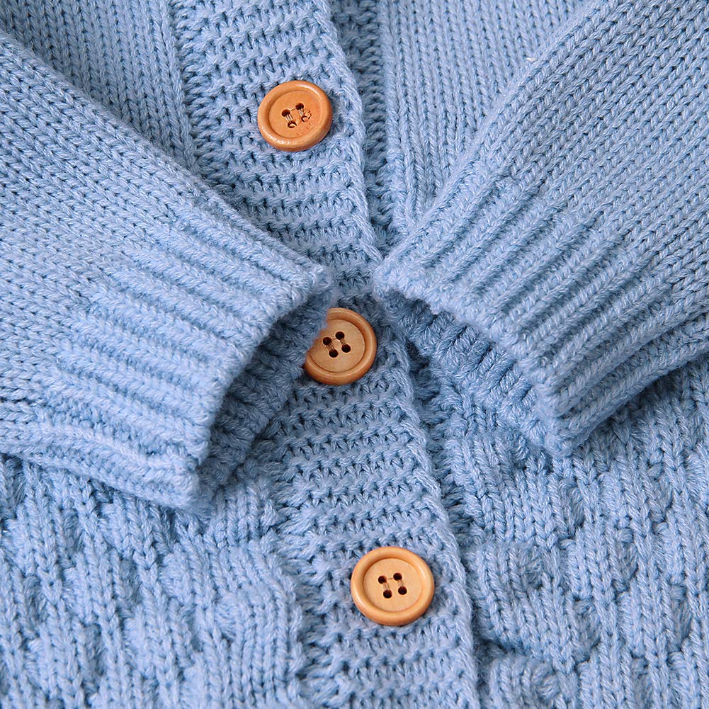 VICROAD Baby Hooded Knitted Rompers Newborn Girls Boys Onesies Warm Sweater Jumpsuit Outfits, Blue, 3-6 Months/66 cm