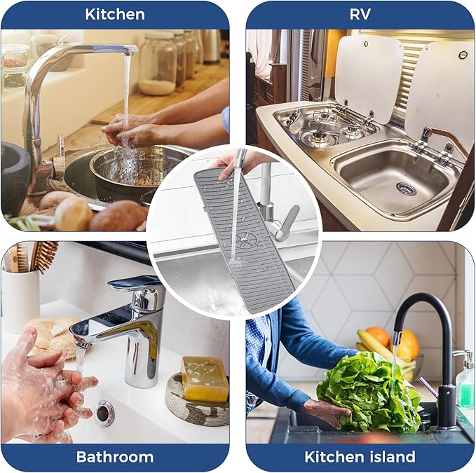 XXL Silicone Faucet Handle Drip Catcher Tray Mat, Large Silicone Faucet Mat