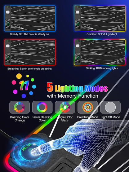 Mouse Pad with Foldable Phone Holder & Wireless Charger, XXL RGB Gaming Mousepad 31.5"x15.8" Large Desk Mat for Keyboard, Black Desk Pad with Dual Qi Charging Station | 11 Colors 5 Modes | Waterproof