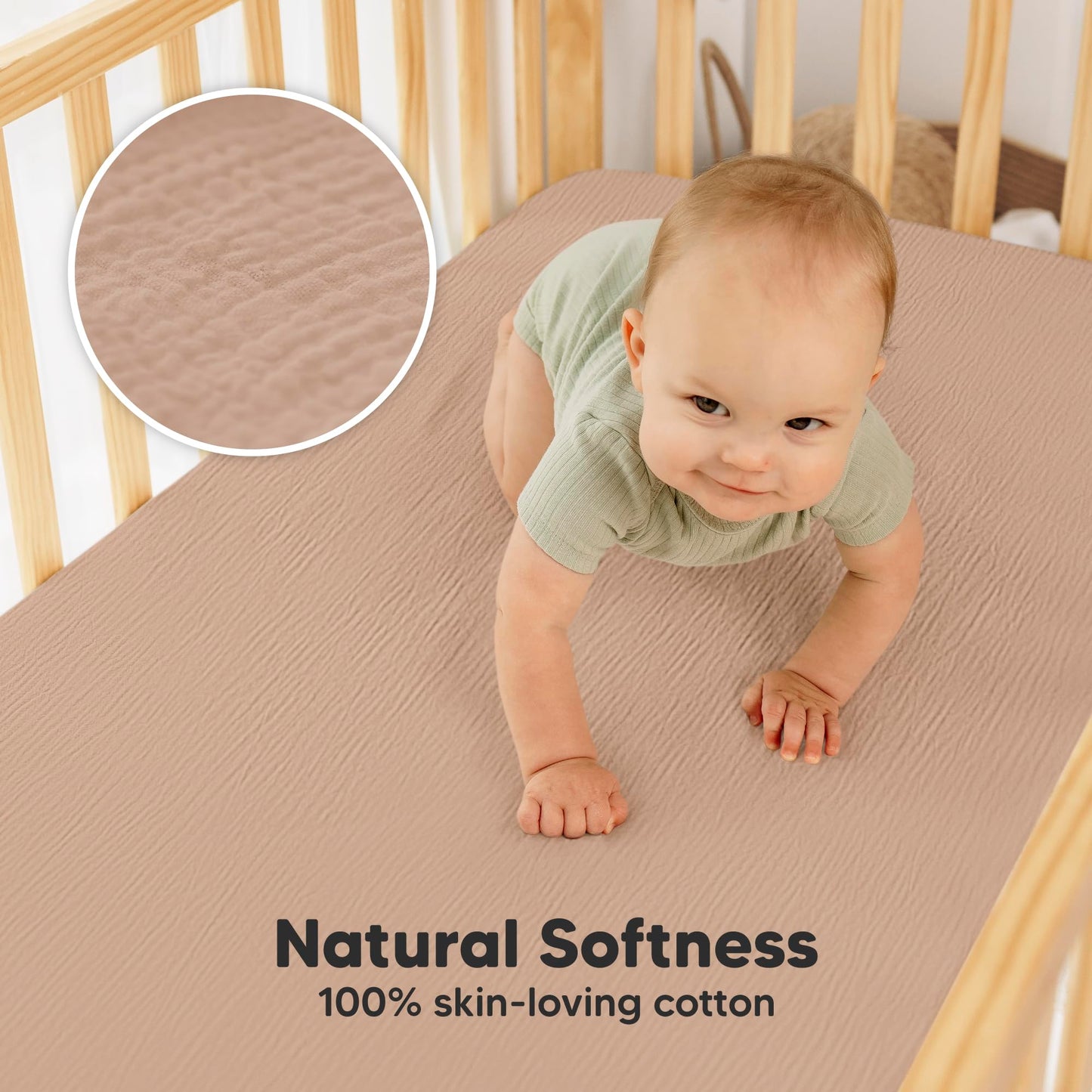 KeaBabies 2-Pack Muslin Crib Sheets for Boys, Girls - 100% Organic Cotton Fitted Baby Crib Mattress Sheet, Soft Breathable Standard Toddler Bed Cover Bedding Set, Neutral, Durable 52x28 (Almond)