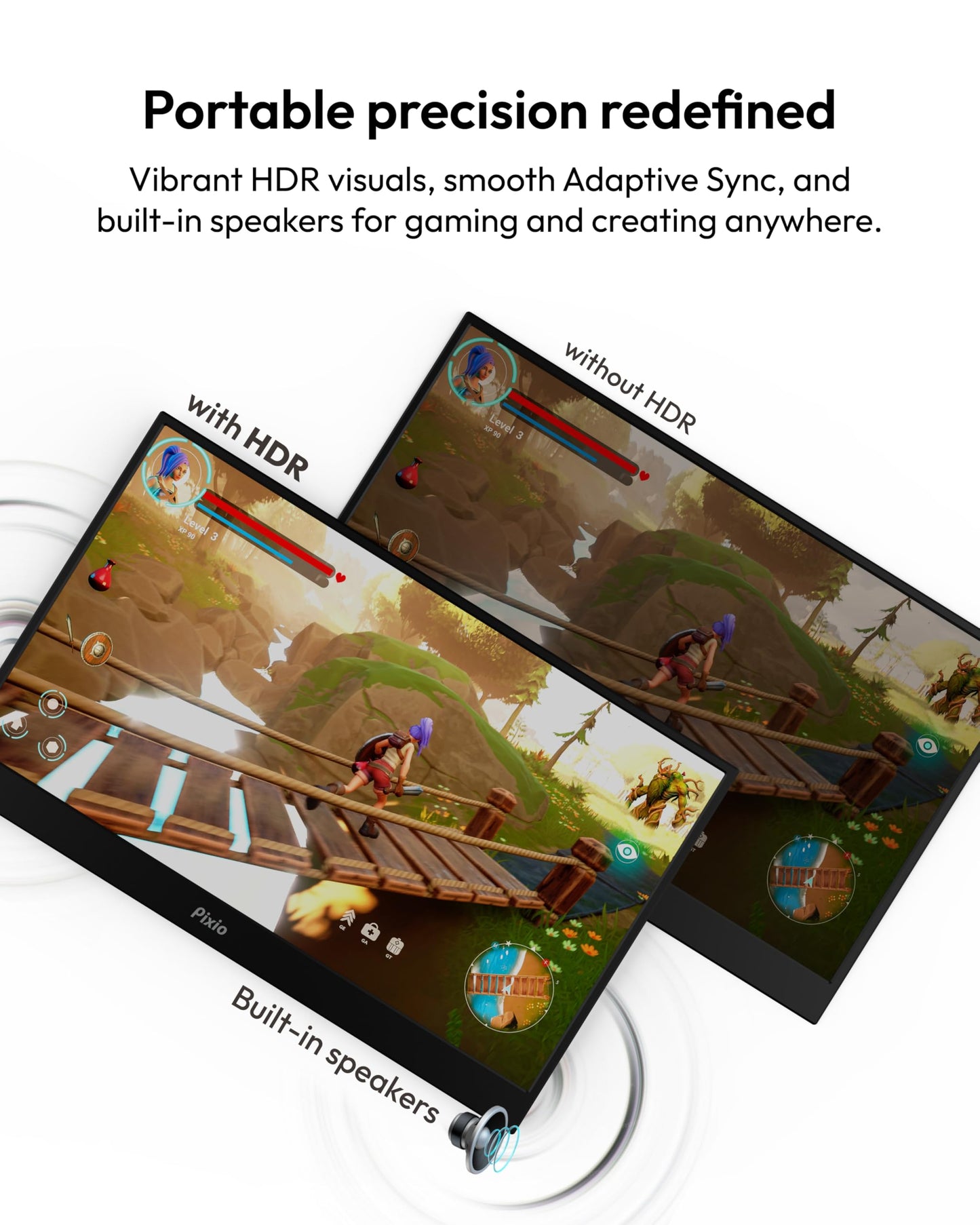 Pixio PX160 Wave Pink Portable Monitor 15.6 inch 60Hz FHD 1080p IPS Panel HDR Screen Cover Stand USB-C HDMI Laptop Screen Extender Portable Monitor for Laptop, PC, Console, Phone