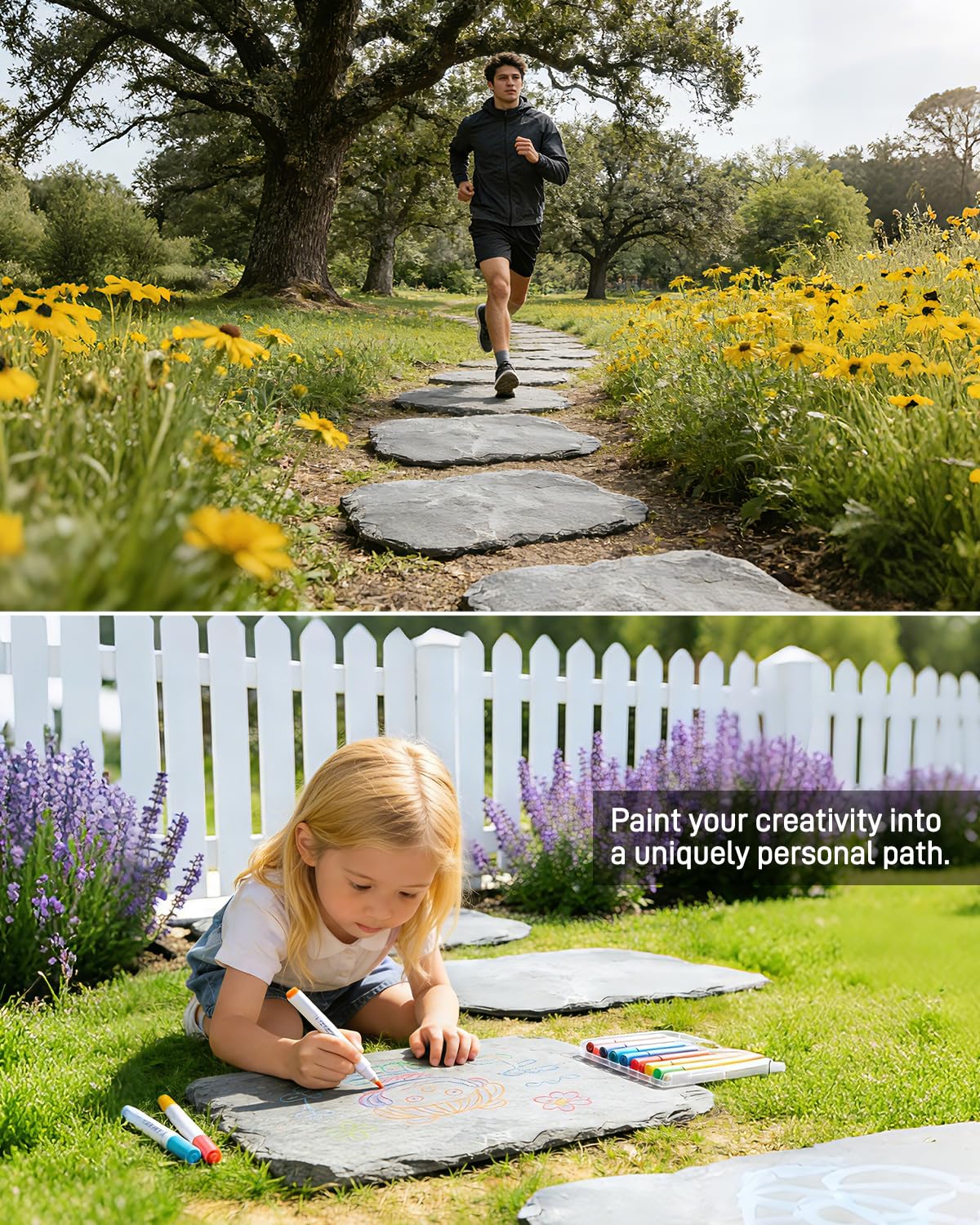 2 Pcs Natural Stepping Stones Outdoor, Irregular Garden Stepping Stones, 12''×16'' Walkway Paving Stones for Lawn, Yard and Patio Landscaping Decor