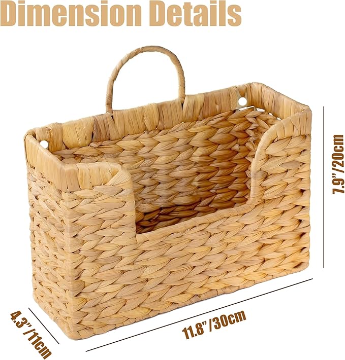 Set of 2 Magazine Holder Wall Basket Water Hyacinth Woven Mail Organizer