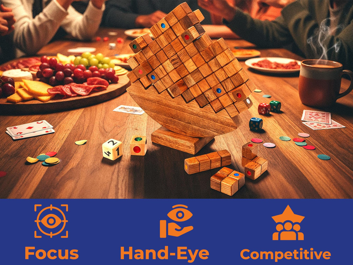 BSIRI Wooden Balance Stacking Tower - Classic Family Game Night for Adults & Seniors Stacker Blocks Table Fun Board Games for Party Balancing Drop Stack Building Block Toys for Gifts Set Towerstack