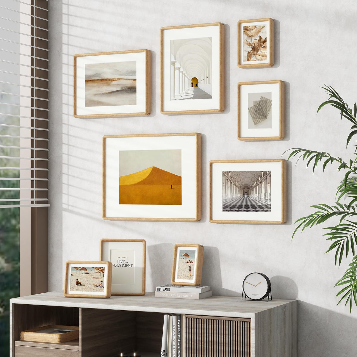 FLYJOE 11x14 Picture Frame, Natural Solid OAK Wood Photo Frame with HD Tempered Glass, Rounded Corner Frame 11 x 14 Matted to 8x10, Gallery Wall Frames for Art, Horizontal or Vertical Wall Mounting