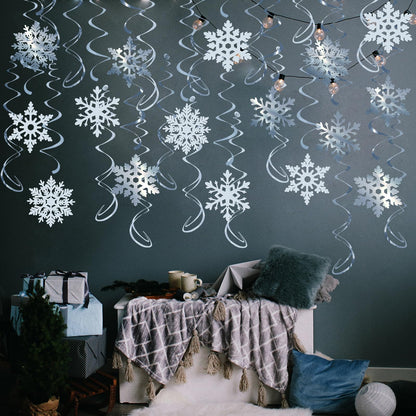 32 Pcs Snowflake Hanging Swirls Party Decoration - Christmas Winter Wonderland Ceiling Decor White Silver Snowflake Ornaments Garland for Winter Holiday Party Decorative Frozen Theme Party Supplies