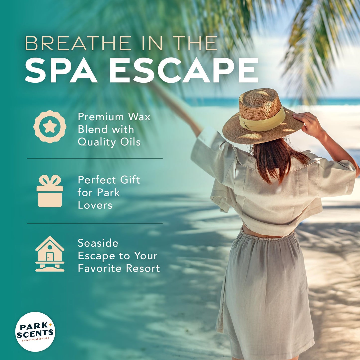Park Scents Vacation Sea Salt – Theme Park Luxury Hotel Candle – Peppermint Eucalyptus Musk Scent – Vegan Soy Wax Blend Handmade in USA – Gifts for Women, Hostess, Sister, Birthday