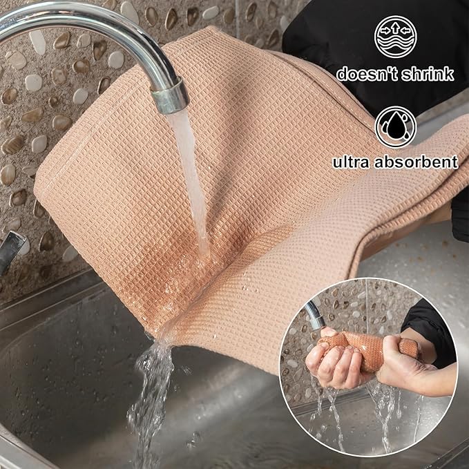 QUILTINA Dish Towels Set, 100% Cotton Waffle Weave Kitchen Towels 6 Pack