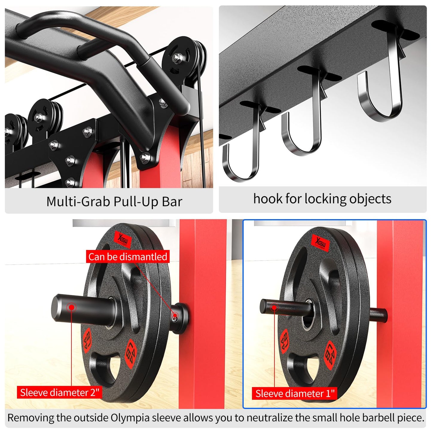 XGSW XINGESIWR Multi-Purpose Squat Rack,Smith Machine Weight Rack Set with Cable Crossover System, Home Gym Power Racks, Power Racks and Packages (L06 Two Users, Power cage Red+Bench)