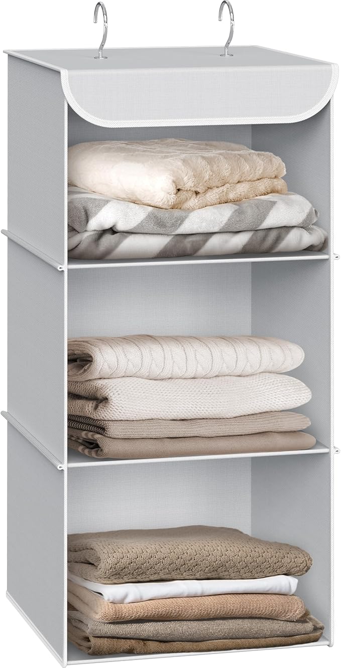 Simple Houseware 3-Shelf Hanging Closet Organizer, Fabric Storage Shelves