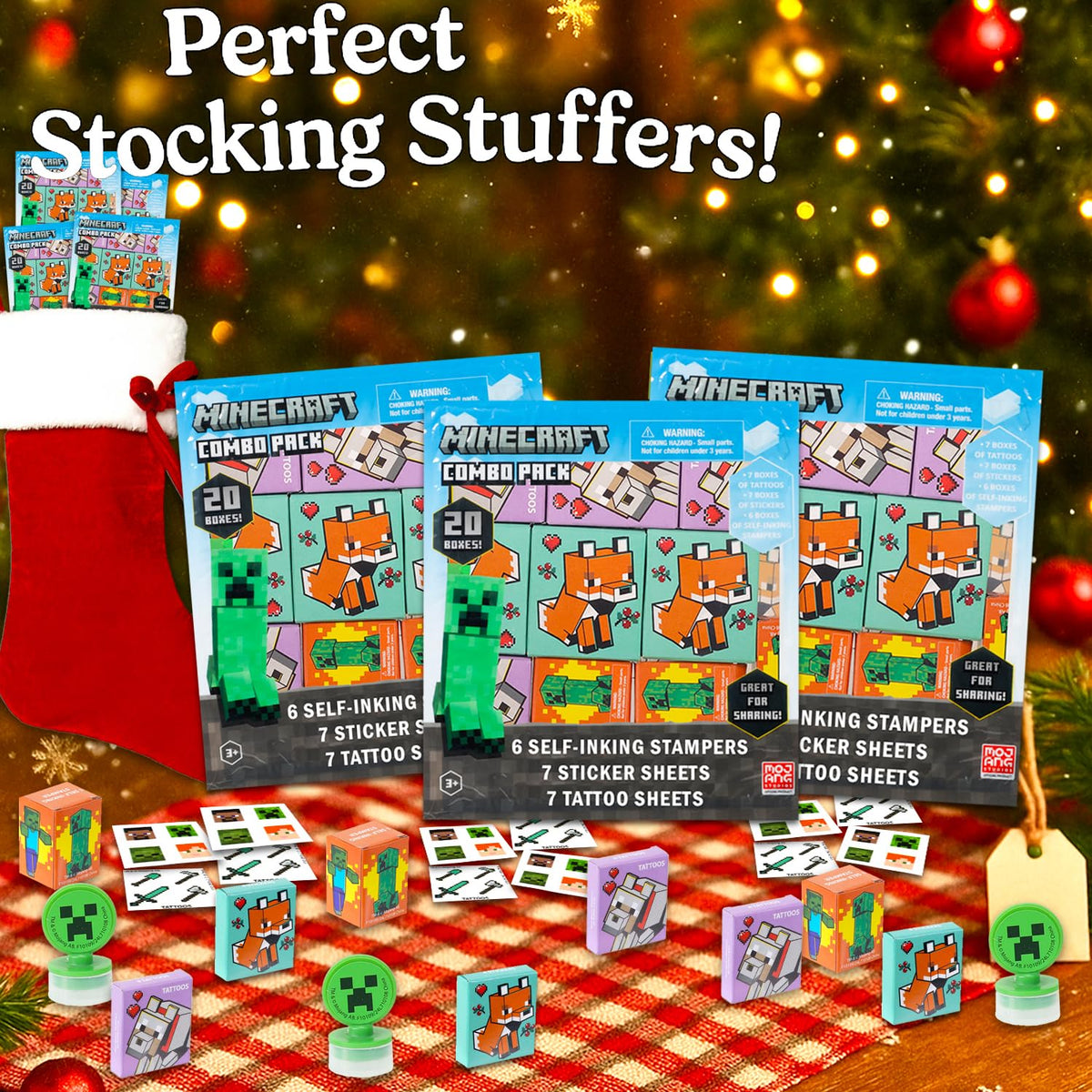 Minecraft Party Favor Boxes Set - Bundle with 40 Minecraft Stickers, Tattoos, Stampers for Easter Basket Fillers and More