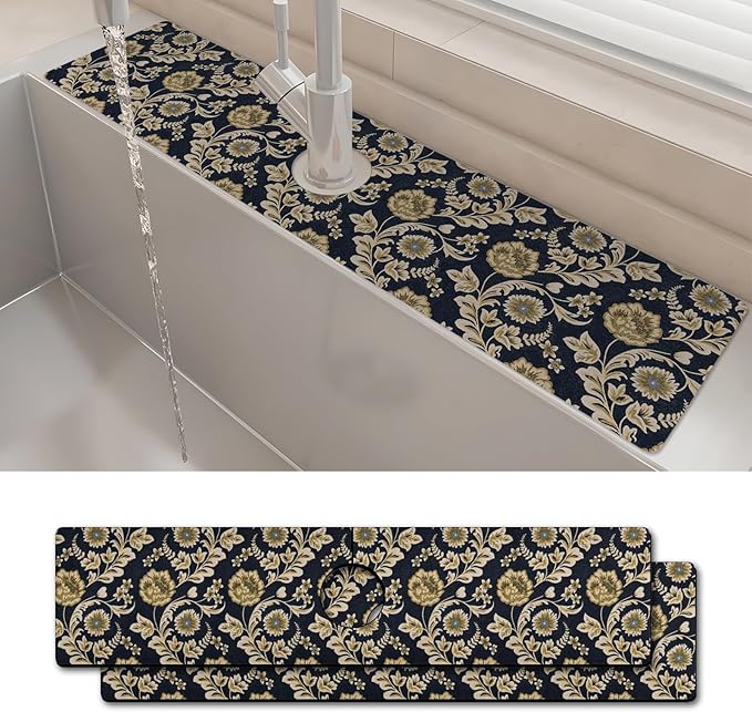 2PCS 24" X 5.5" Kitchen Sink Splash Guard Faucet Mat Floral Flower Super
