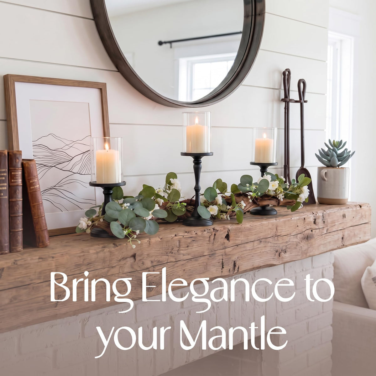 Eucalyptus Table Centerpiece with Candle Holders, Farmhouse Dining Table Decor, Rustic Greenery Centerpiece for Coffee Table, Mantle, Entryway, Wedding & Home Decor (Black)
