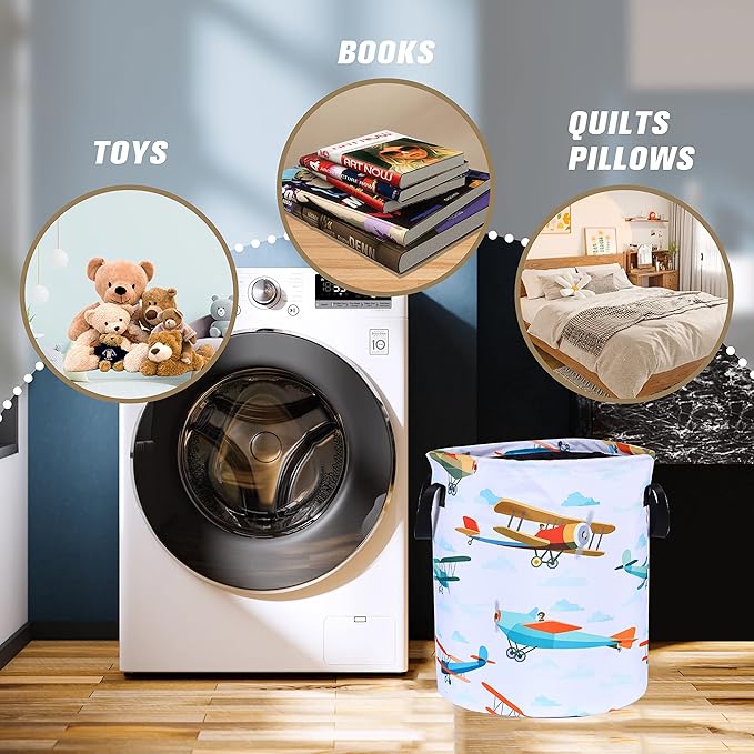 Funny Plane Laundry Basket Foldable Oxford Cloth Tote Bag Laundry Hamper
