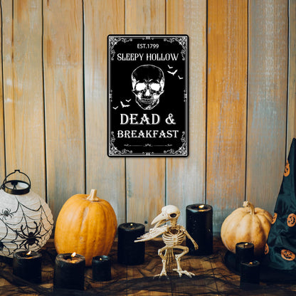 Dead And Breakfast Tin Sign Halloween Metal Signs Autumn Wall Decor Witch Ghost Pumpkin Decor Signs For Home Kitchen Cafe 8x12 Inch