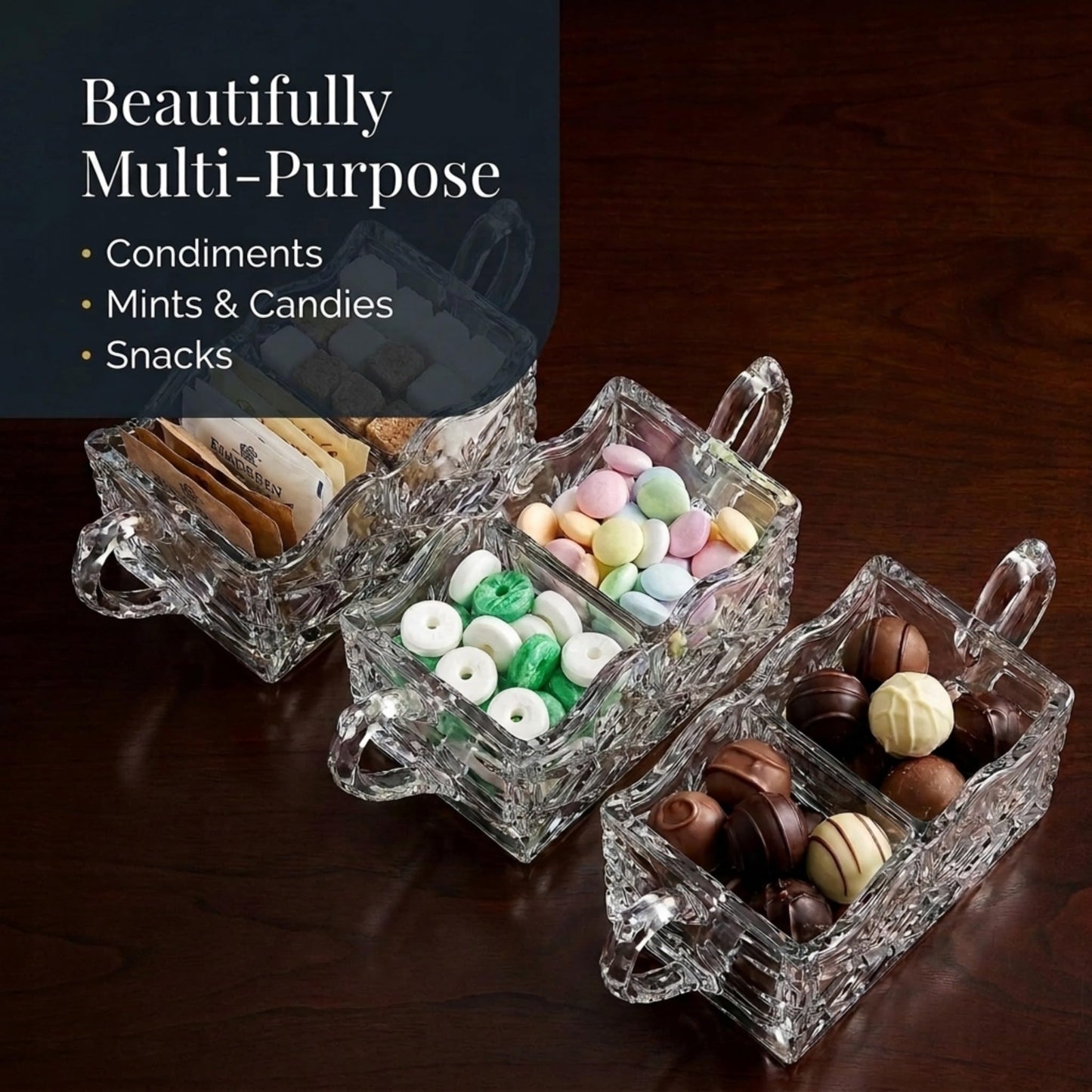 Godinger Sugar Bowl, Caddy Bowl, Storage Dish for Sugar, Salt, Coffee Packets, Sancks & Candies, 7X3