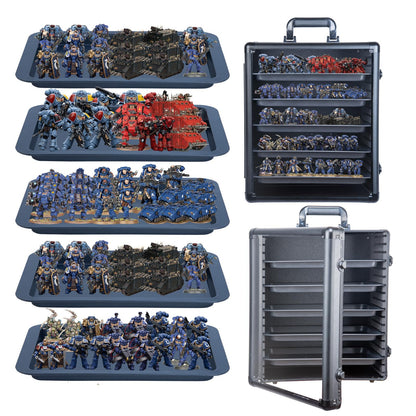 CROFEYTY Miniatures Storage Case Modular Miniatures Transport Case with 5 Trays,Miniatures Carrying Transport Display Storage Case Aluminum Alloy Frame (Black)