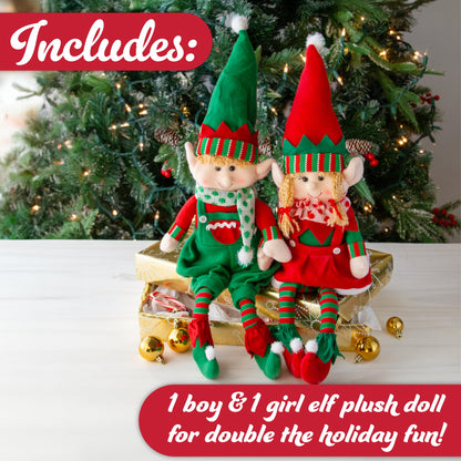 Elf Plush Christmas Stuffed Dolls, Set of 2-18" Boy and Girl Elves Holiday Cute Plush Shelf Toys - Fun Kids Buddy Figurine Decorations, Christmas Winter Holiday Party Festive Decor and Gift Exchange