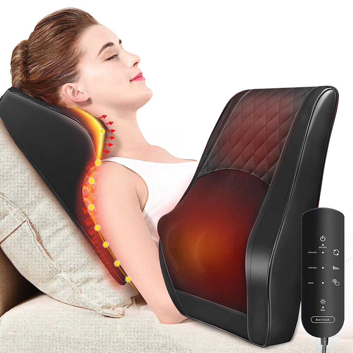 Boriwat Back Massager with Heat, Neck Massager for Pain Relief Deep Tissue, 3D Kneading Massage Pillow for Back, Neck, Shoulder, Legs, Gifts for Women Men Mom Dad