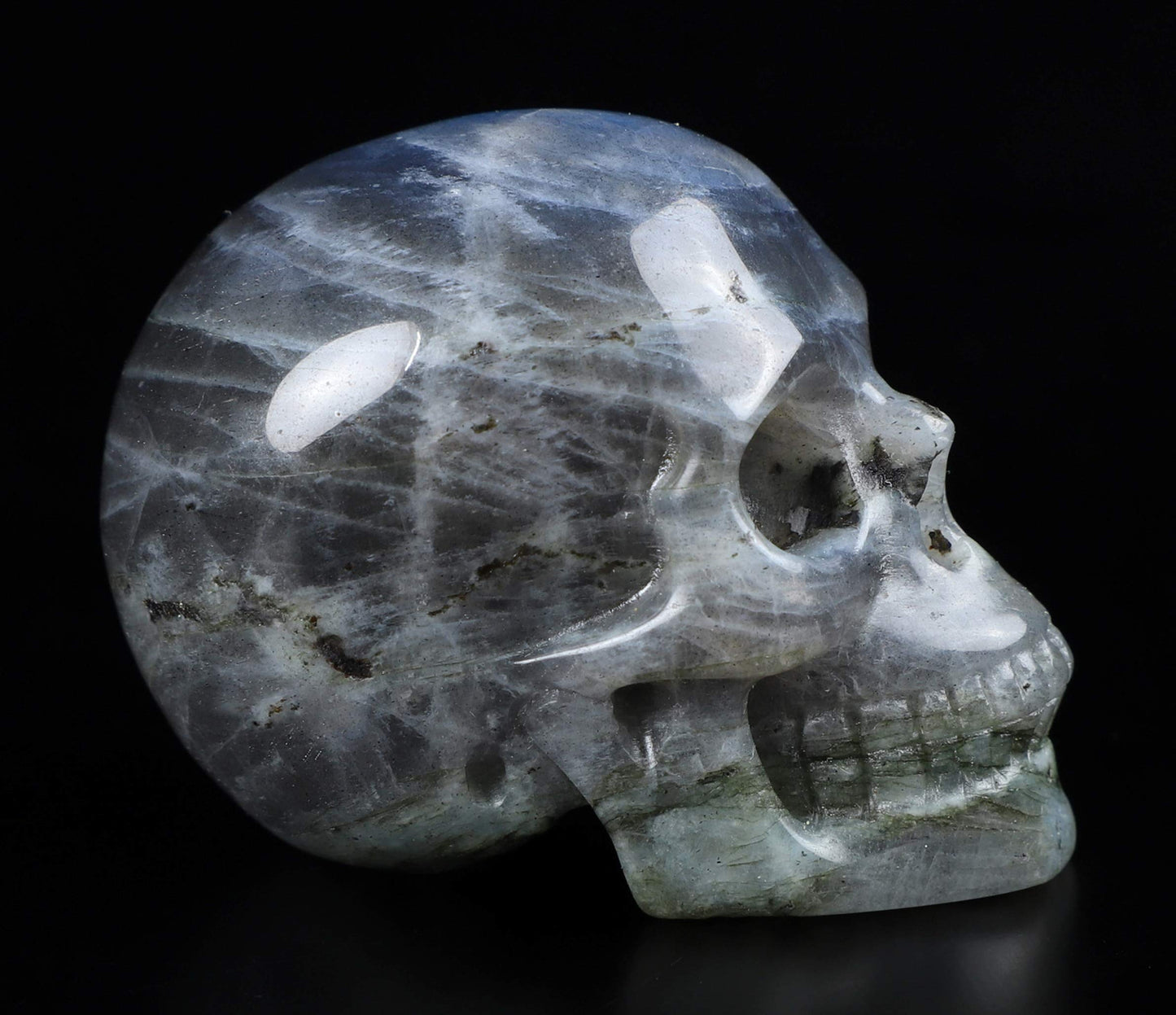 Skullis 2.0" Labradorite Crystal Skull Head, Hand Carved Gemstone Fine Art Sculpture, Reiki Healing Stone Statue.