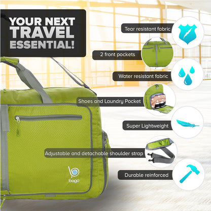 bago Holdall Bags for Men & Women - 60L Spacious Holdall Bag with Shoe Compartment - Save Time & Travel The World in Style & Convenience - Durable, Lightweight & Foldable Duffle Bag (Green)