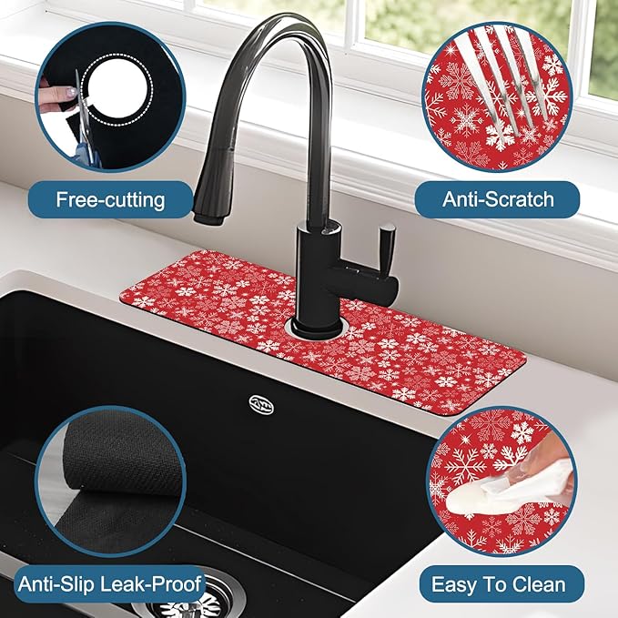 Christmas Merry Xmas Sink Splash Guard Santa Claus Faucet Absorbing Mat Fast