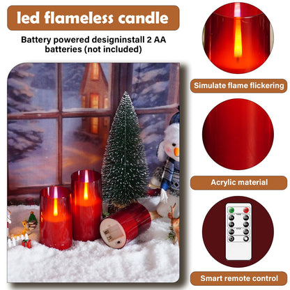 kakoya Flameless Candles Upgraded Realistic Flickering Flame,Battery Operated LED Candles with Remote Timers,Acrylic Electric Candles Set of 3(D 3" xH 4" 5" 6")（Red）
