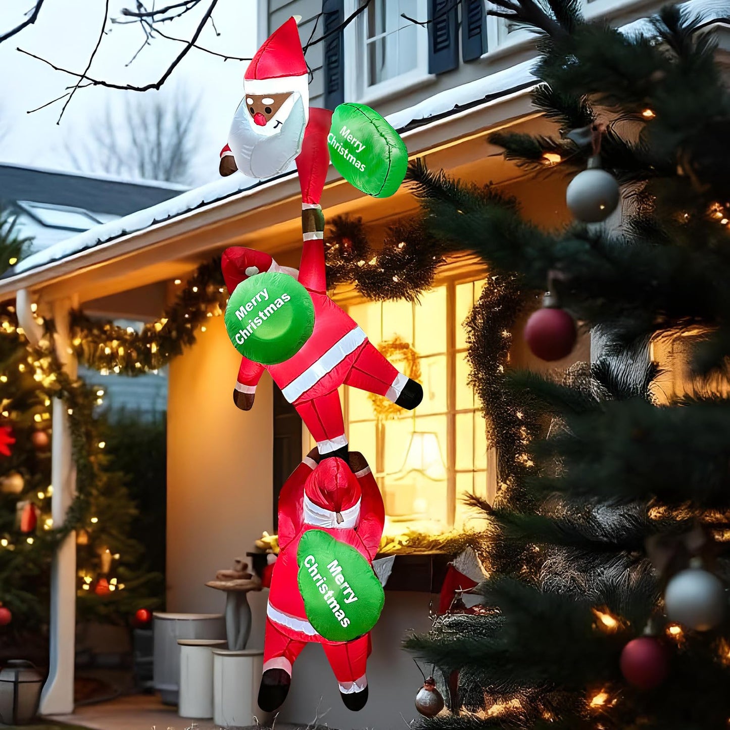 GUDELAK 8 FT Inflatable Outdoor Decoration, Black Santa Inflatable Climbing Santa Christmas Blow Up Yard Decorations with Suction Cups, Window Christmas Decorations Outside for Home Roof