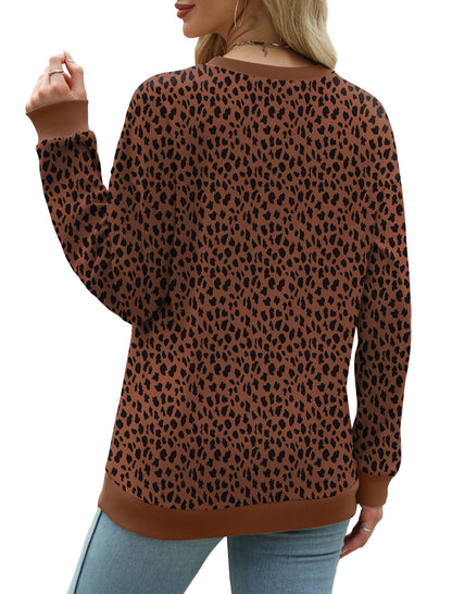 Saloogoe Long Sleeve Shirts for Women Dressy Casual Tops Fall Sweaters 2025 Halloween Sweatshirts Active Leopard L
