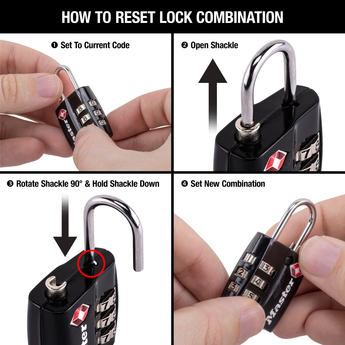 Master Lock Black TSA-Approved Luggage Lock with Wide Lock Body and Thin, Durable Steel Shackle, Zipper Lock for Backpacks, Luggage, 4680DBLK